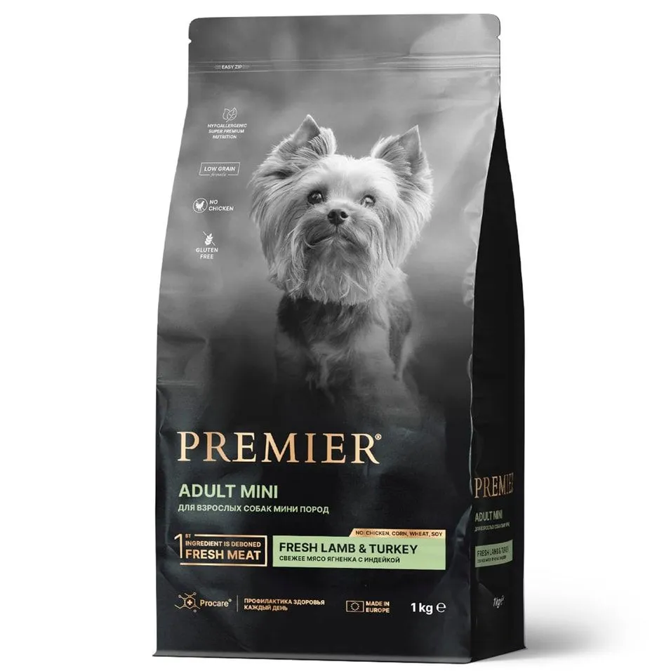 Premier Dog Lamb&Turkey Adult Mini Свежее мясо ягненка с индейкой 1кг —  Домашний питомец